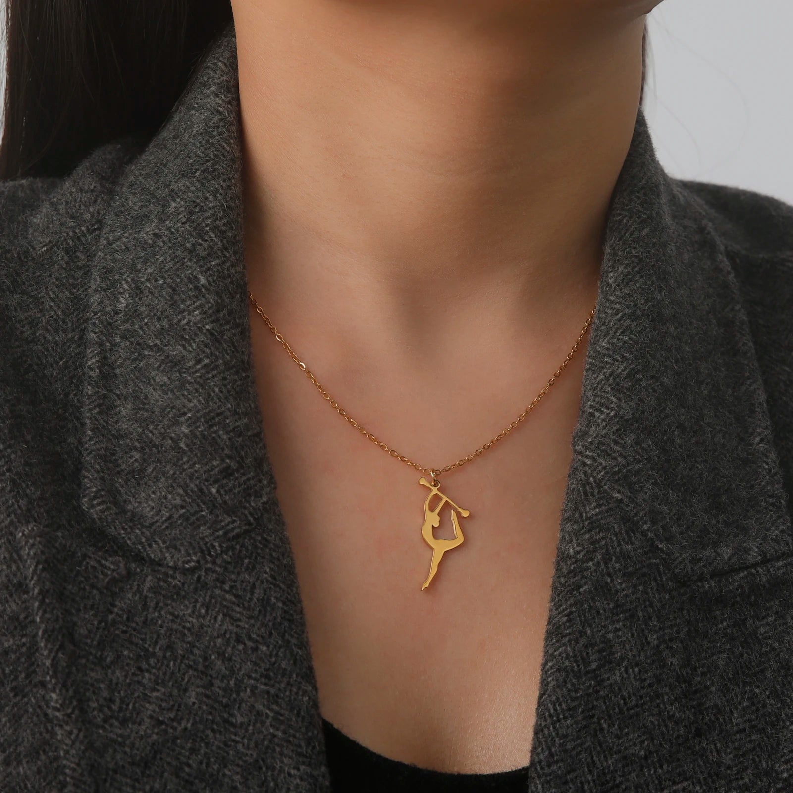 Collar de gimnasia rítmica para mujer,tendencia de 2026, joyeria de acero .
